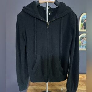 Juicy Couture Black Cashmere Hooded Zip Sweater y2k “black label” LA